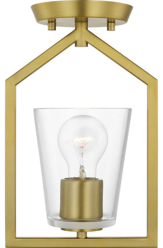 Vertex Collection One-Light Brushed Gold Clear Glass Semi-Flush Mount