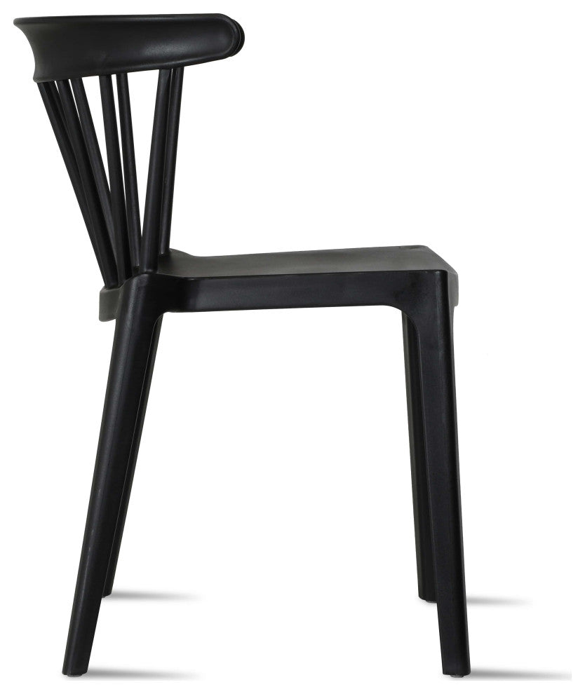 Dining Elbow Side Chair, Plastic Indoor/Outdoor Stackable Slat Back Patio Chair, Black