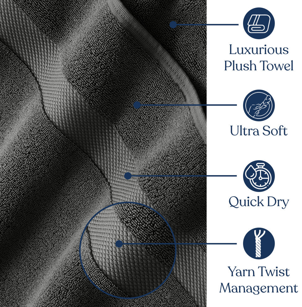 Delara 100% Organic Cotton Plush Bath Towels, 30"x58", Set of 1, Dark Grey