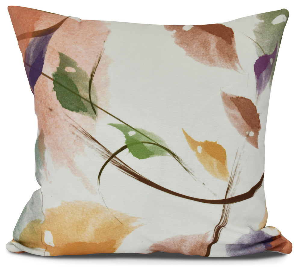 Windy, Floral Print Outdoor Pillow, Orange, 16"x16"