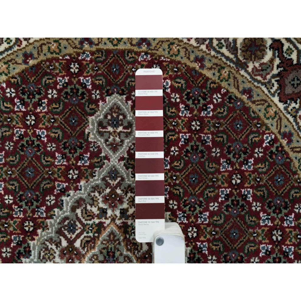 Mahogany Red Tebraz Mahi Design 175 KPSI Wool Hand Knotted Round Rug 3'4"x3'4"
