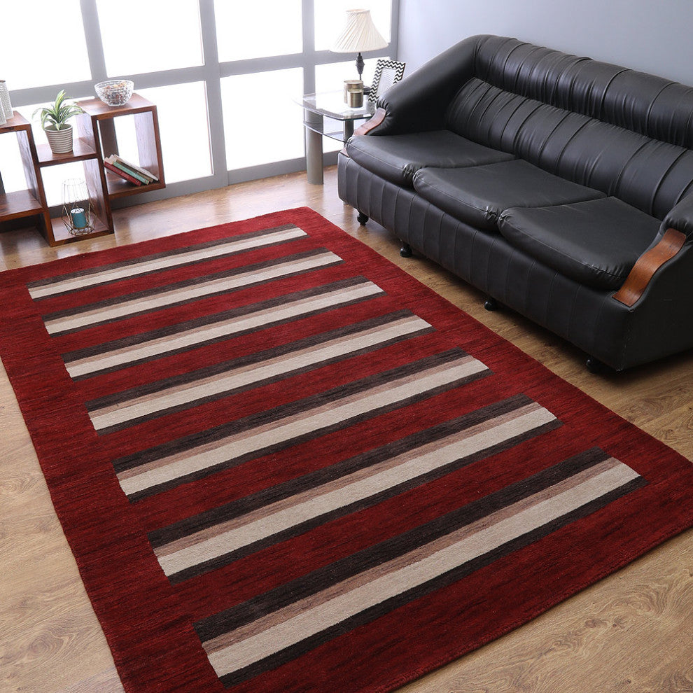 HAND KNOTTED LOOM WOOL ECO - FRIENDLY AREA RUGS - Red Brown,Contemporary