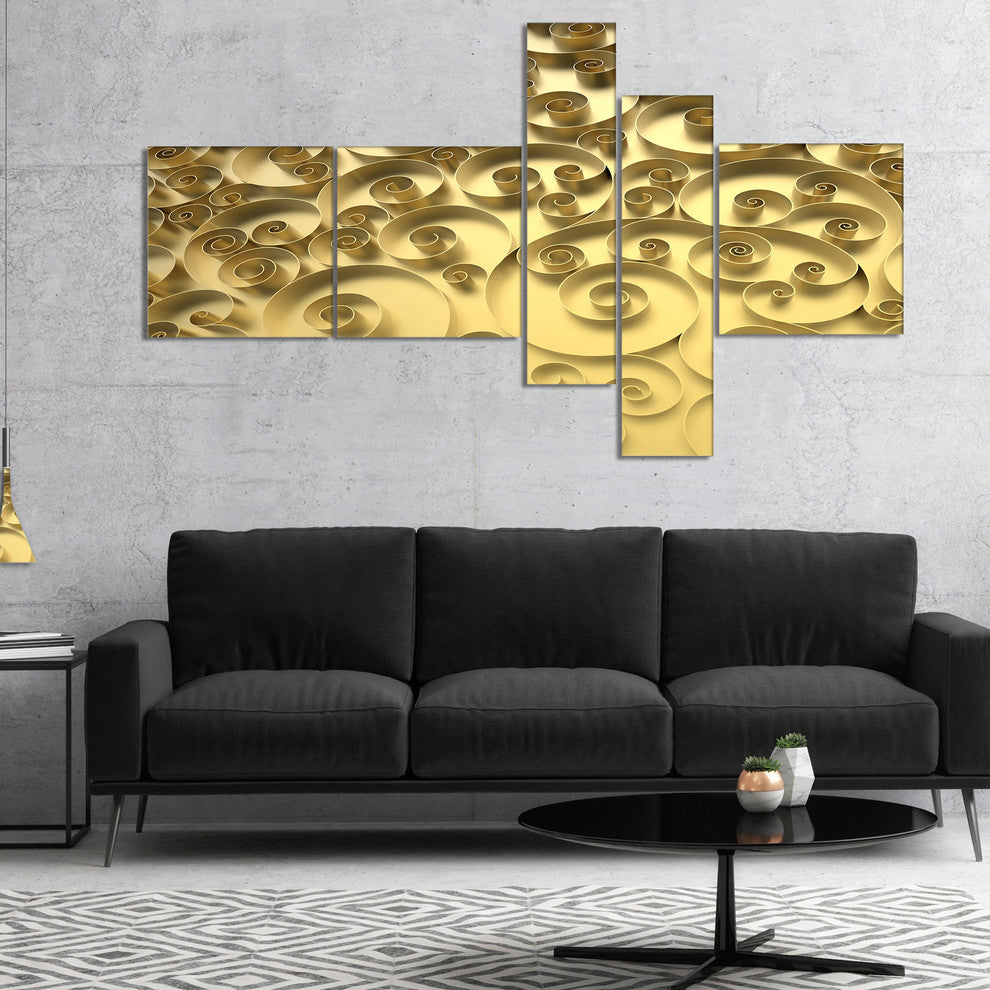 3D Golden Curly Background, Abstract Canvas Art Print, 60"x32", 5 panels