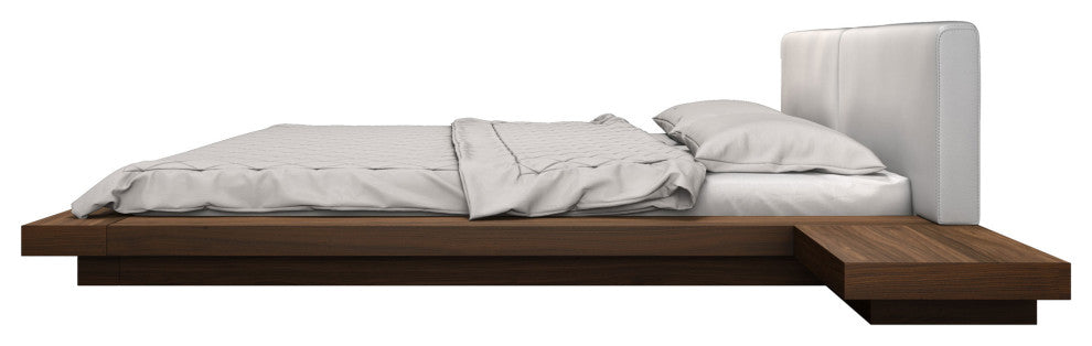 Akanji Bed White Eco Leather and Walnut / King