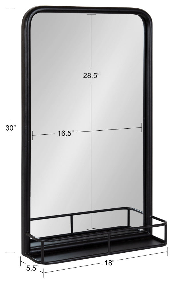 Estero Metal Framed Radius Rectangle Wall Mirror With Shelf, Black 18x30