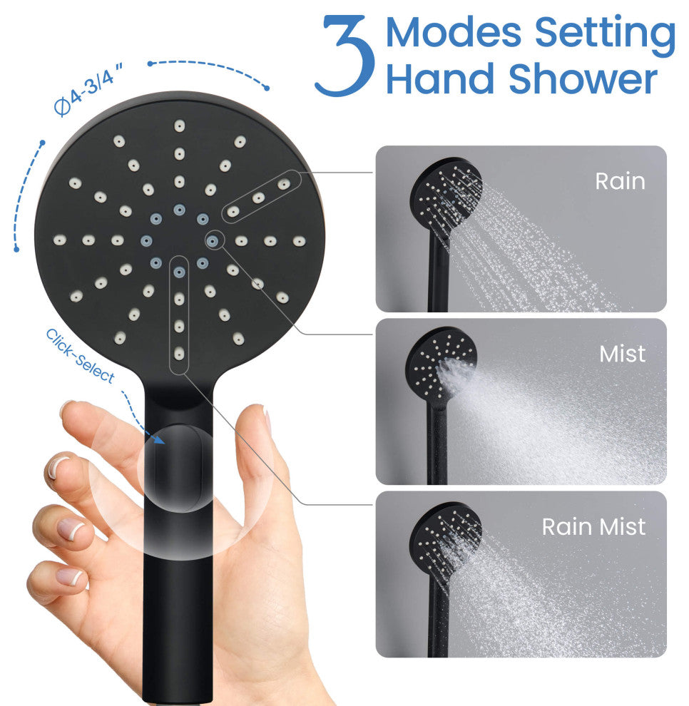 Ceiling Mounted 3-Function Shower System, Rough, Valve, Matte Black