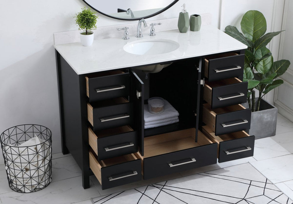 Iris 48" Single Bathroom Vanity, Black With Backsplash