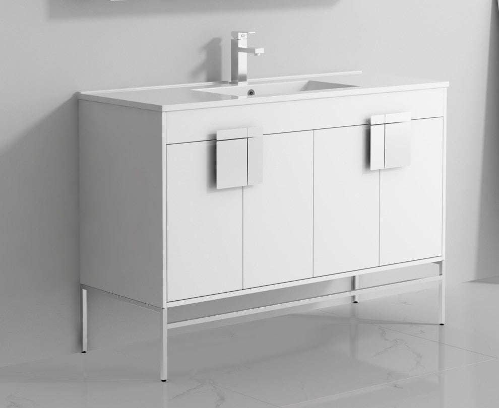 47" Kuro Minimalistic Single Sink Vanity, White, No Medicine Cabinet