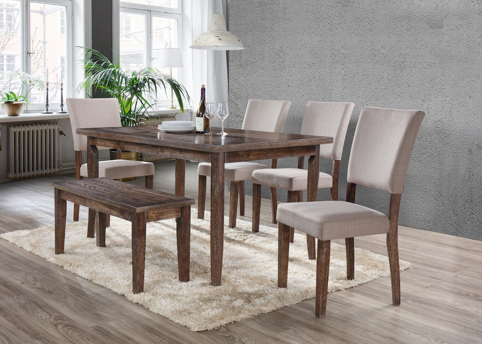 Transitional Antique-Style Natural Oak Dining Room Bench
