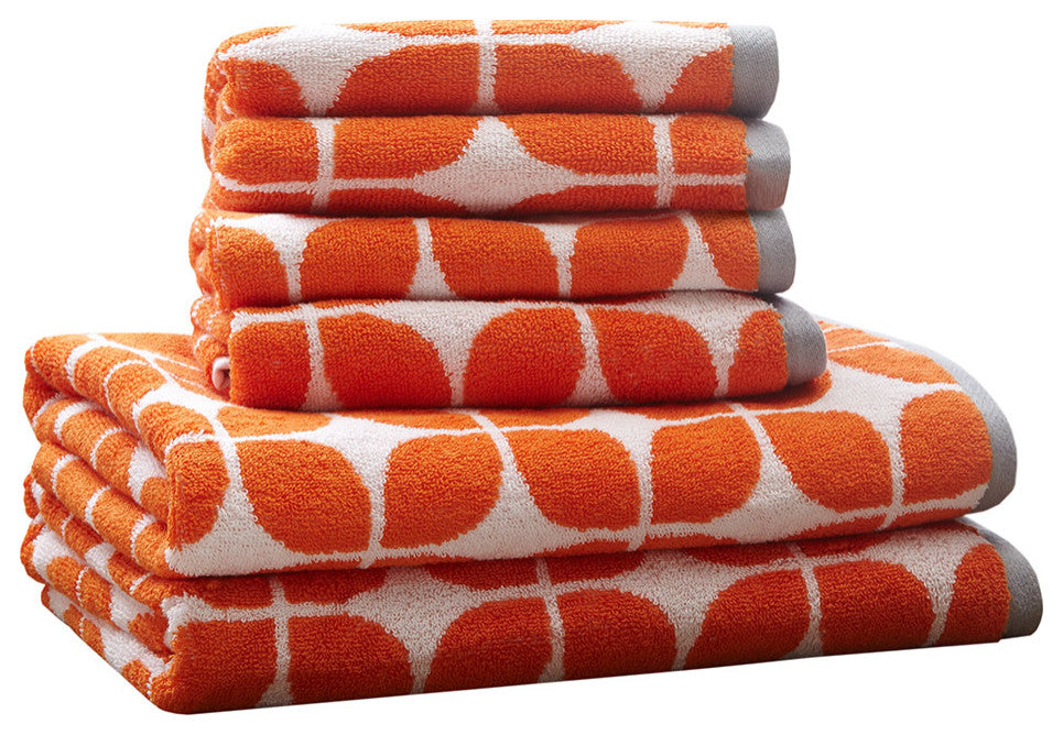 Intelligent Design Lita Cotton Jacquard Bath Towel 6 Piece Set, Orange