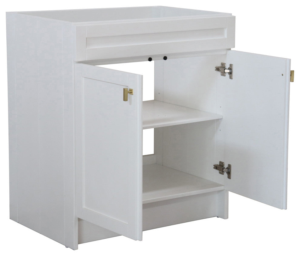 SmartFold 30" Single Sink Vanity Cabinet, White Finish, Gold Hardware