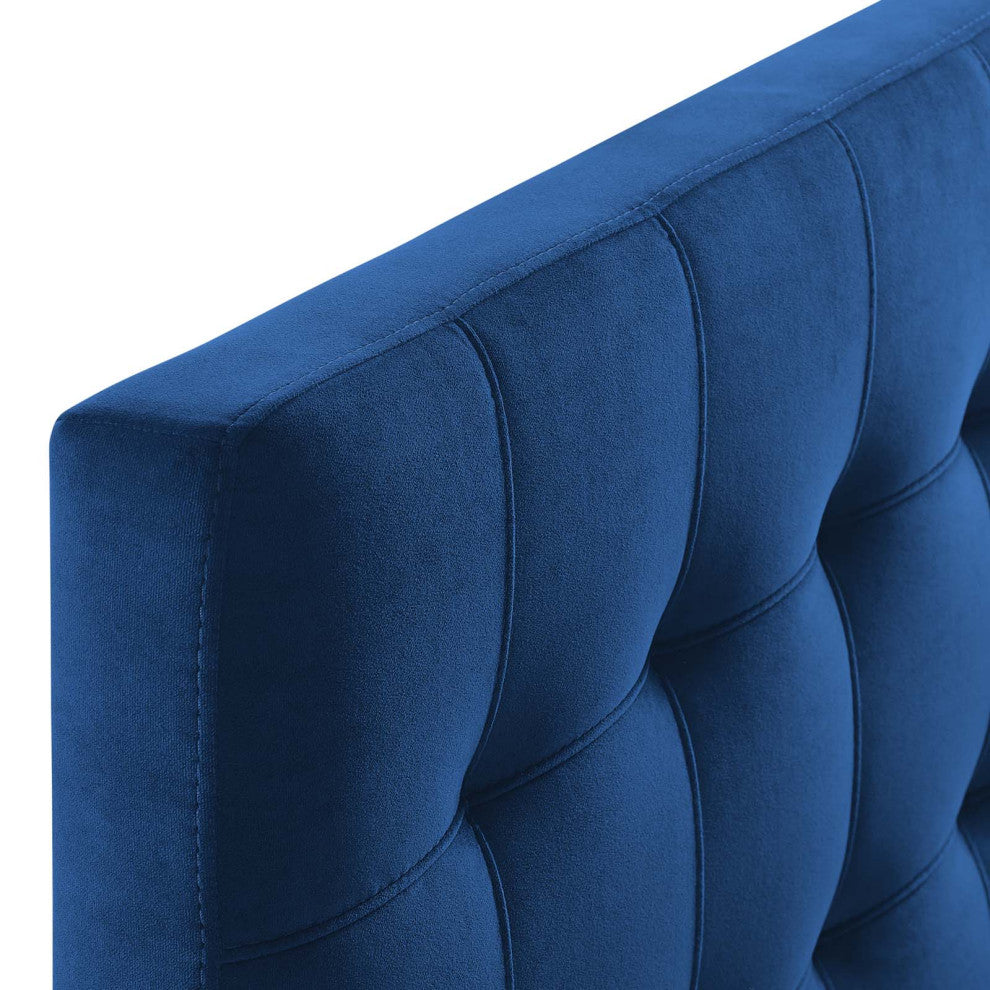 Navy Lily Biscuit Tufted Twin Performance Velvet Headboard