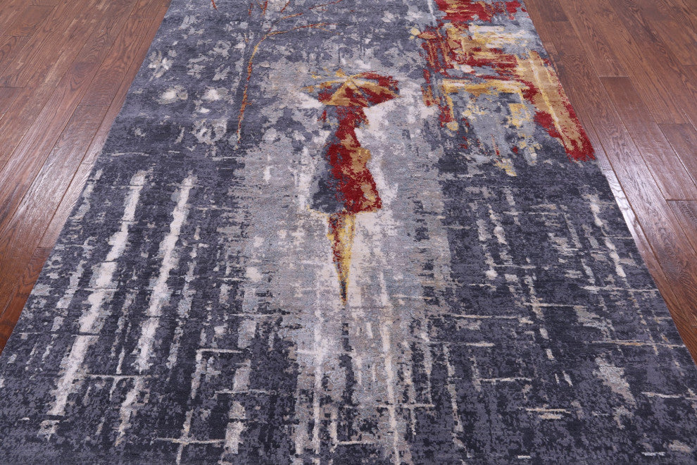 Woman Under The Rain Handmade Wool & Silk Rug 5' 11" X 9' 0" - Q13158
