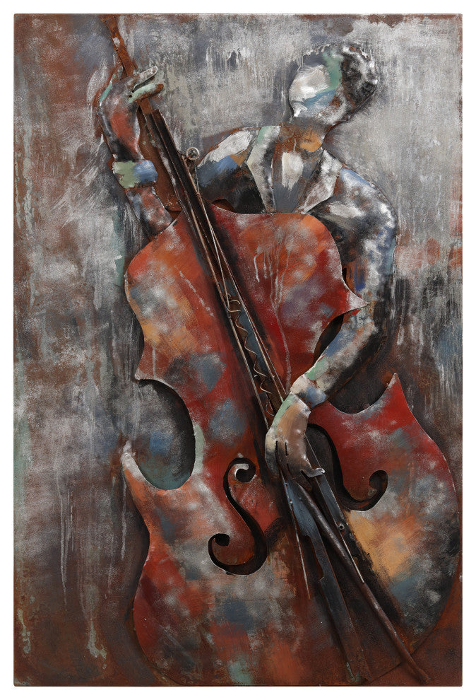 The Bassist Primo Mixed Media Hand Painted 3D Metal Wall Art