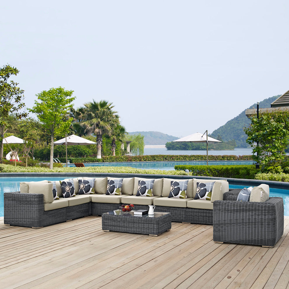 Gray Beige Summon 7-Piece Outdoor Patio Sunbrella Sectional Set