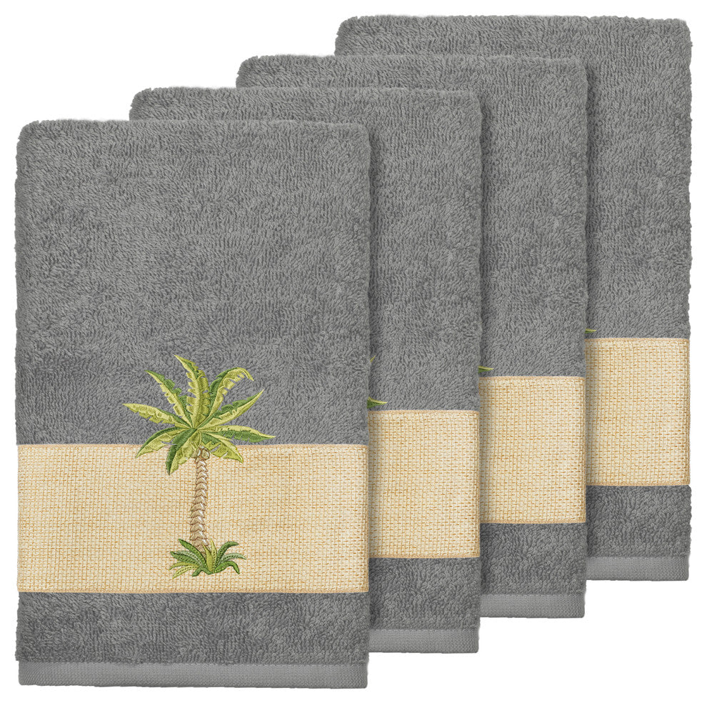 Colton 4-Piece Embellished Hand Towel Set, Dark Gray