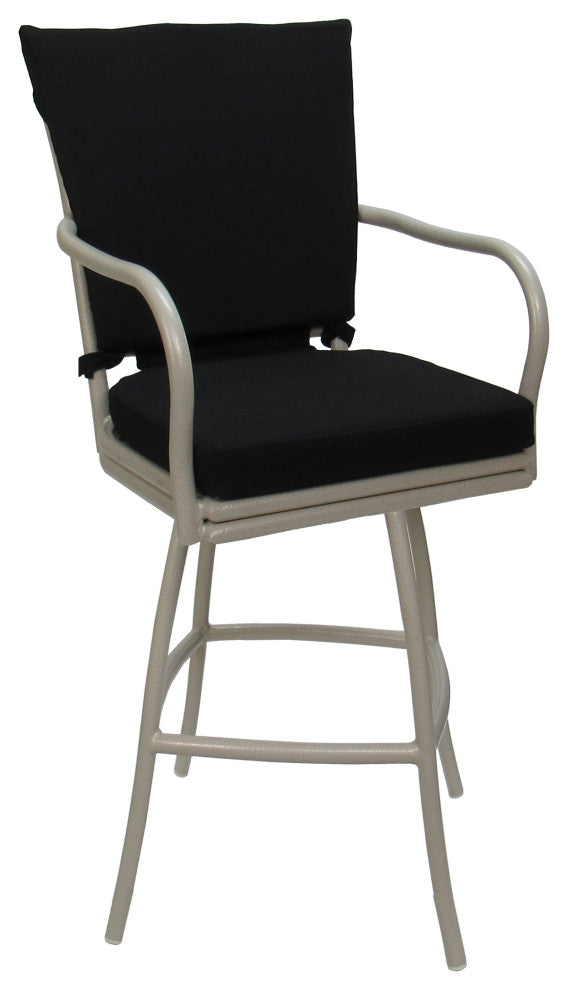 Outdoor Patio Swivel Bar Stool Ofir with Arms, Black - Beige, 26"