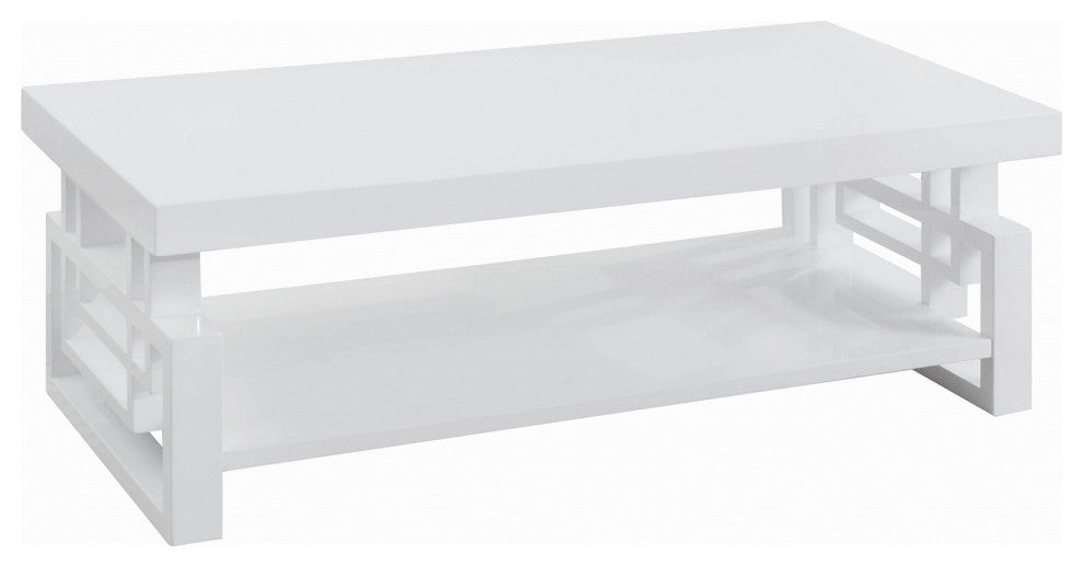 Rectangular Coffee Table with Shelf, White