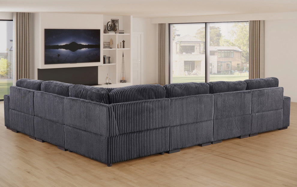 Nadine 155.5"W Dark Gray Corduroy Modular Corner Sectional Left-Facing Chaise