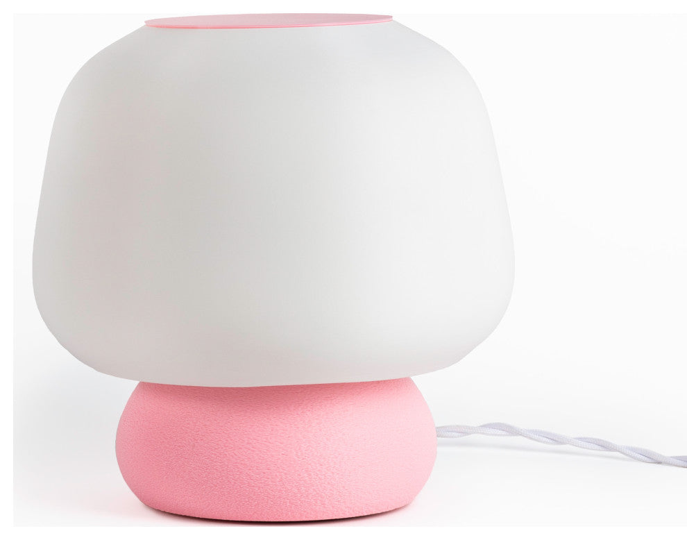 Mushroom 10" Plant-Based PLA Dimmable LED Table Lamp, White/Light Pink