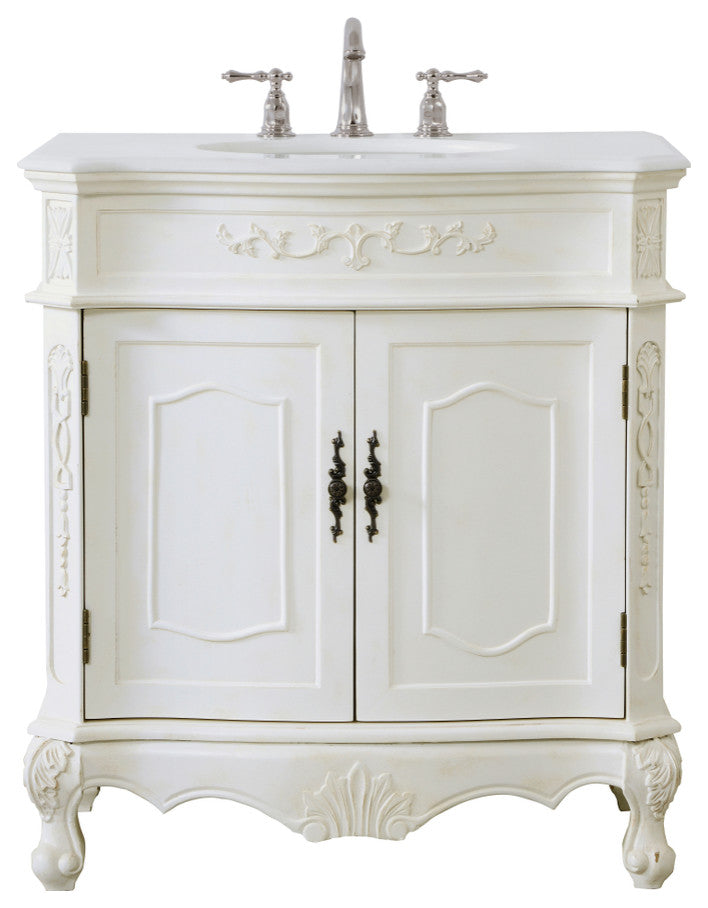 Bathroom Vanity, Antique White, 32", Single Sink