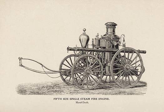 Fifth Size Single Steam Fire Engine: Hand Draft- Fine Art Giclee Print 24" x 36"