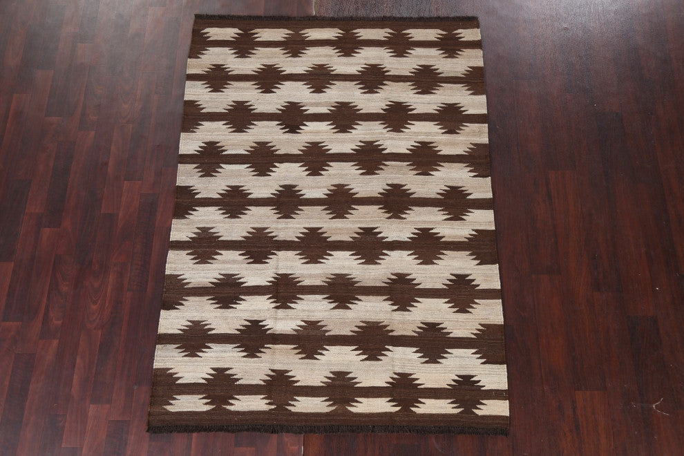 Vegetable Dye Geometric Kilim Oriental Area Rug Flat-woven Wool Carpet 5x7