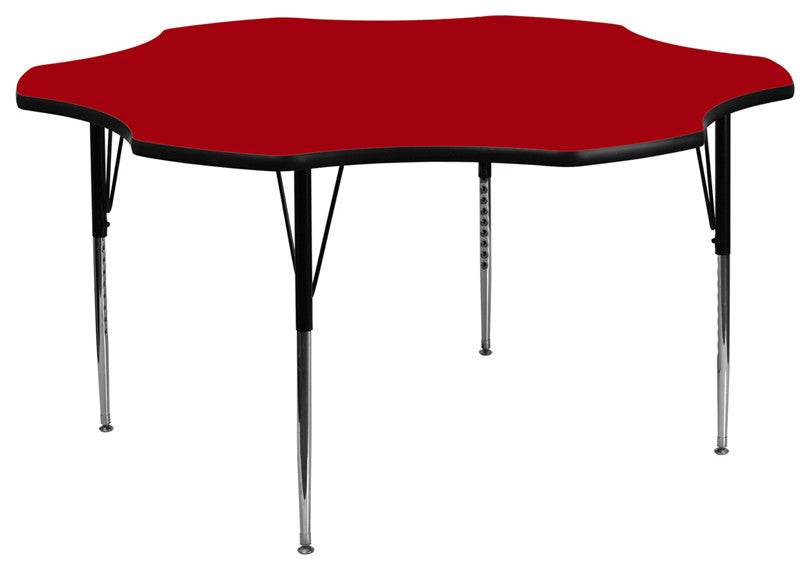 60'' Flower Red Thermal Laminate Activity Table-Adjustable Legs