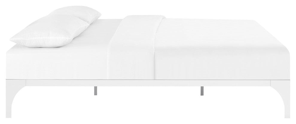 Modern Contemporary Urban King Size Platform Bed Frame, White, Metal Steel