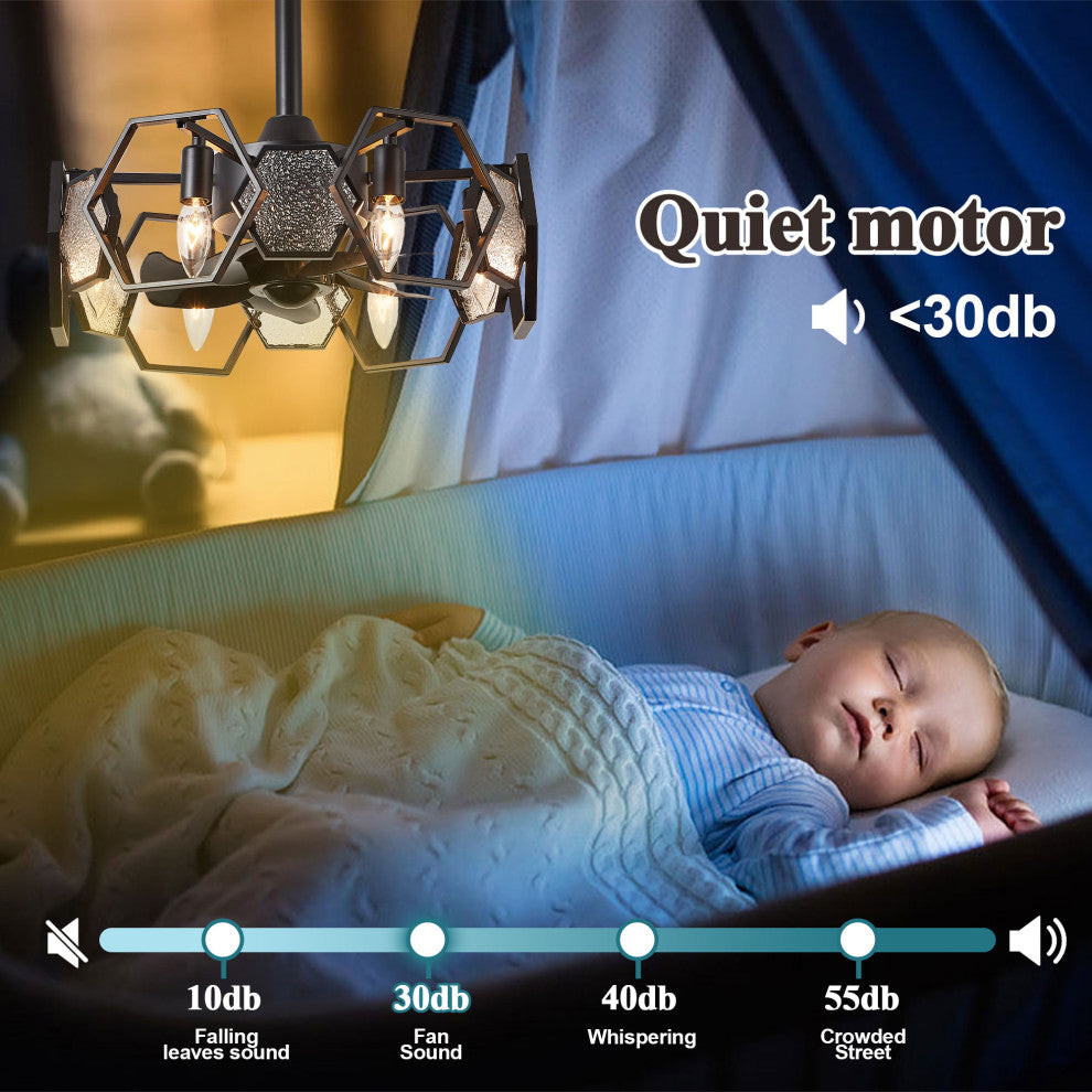 Bella Depot 19" Black Ceiling Fan with Remote and Light 6-speed