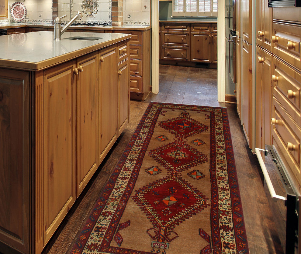 Semi Antique Huri Brown/Red Runner, 3'5x9'6