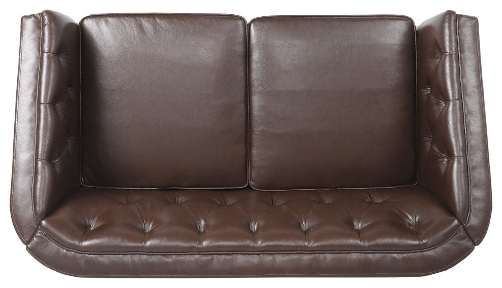 Jelm Contemporary Tufted Loveseat, Dark Brown, Pu + Birch