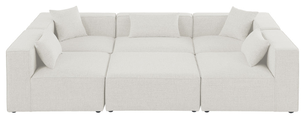 Cube Upholstered Modular Sectional, Cream, 6-Piece: 3 Armless Chair, 2 Corner Chair, 1 Ottoman, Linen Texured Fabric