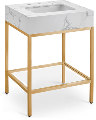 Marmo Bathroom Vanity, White, 24" Wide, Brushed Brass Finish