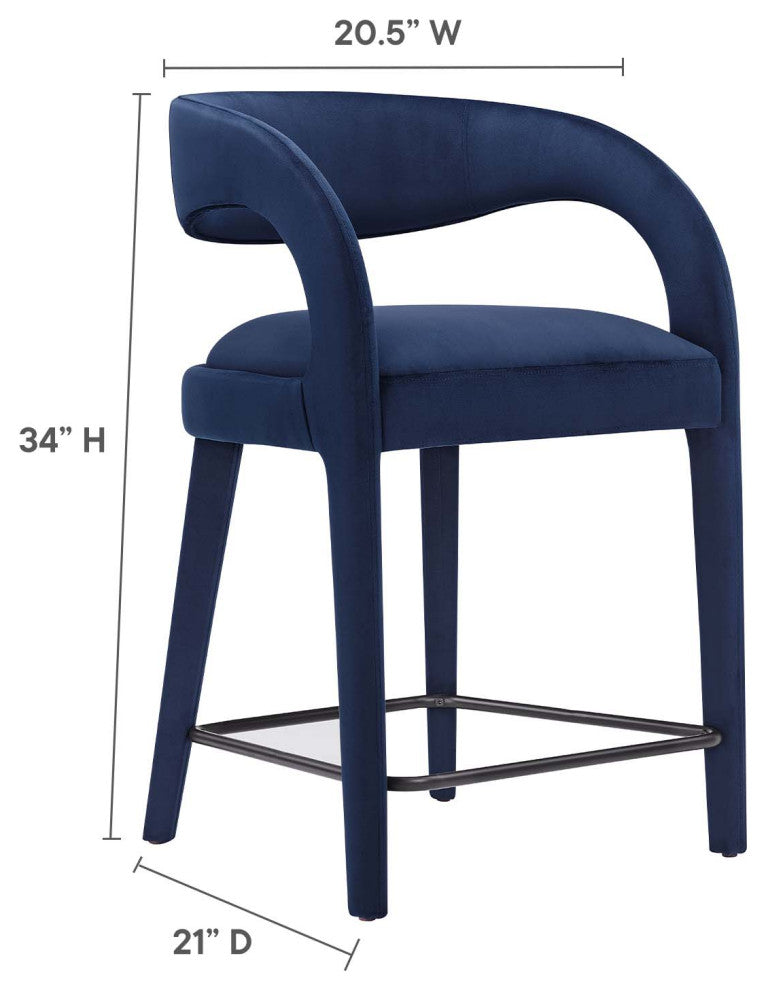 Pinnacle Performance Velvet Counter Stool Set of 2, Midnight Black