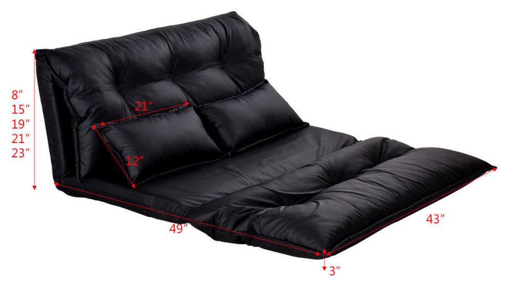 Costway PU Leather Foldable Modern Floor Sofa Bed Video Gaming 2 Pillows Black