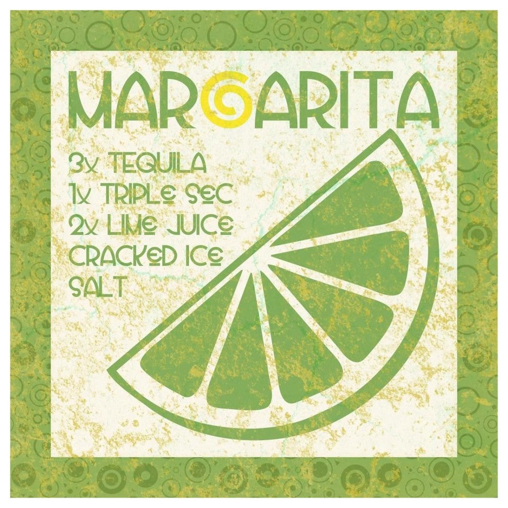 "Cocktail Recipes - Margarita" Digital Paper Print by BG.Studio, 32"x32"