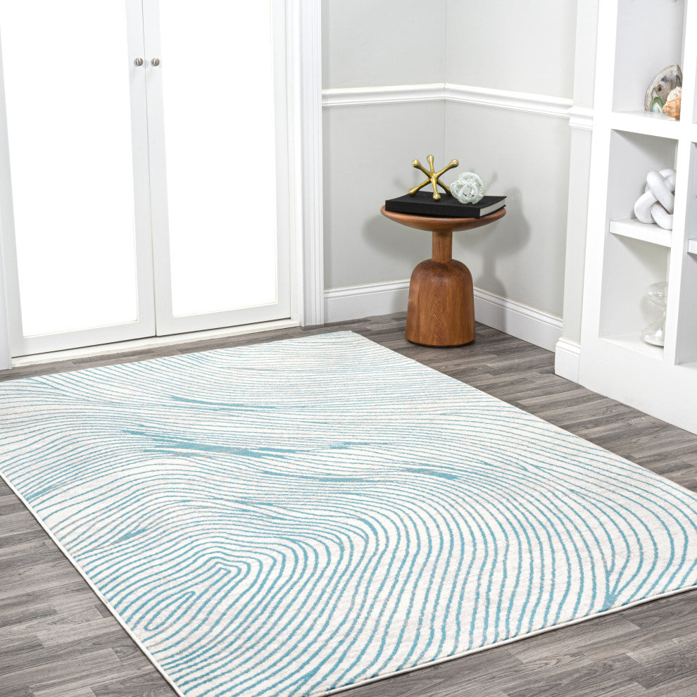 Arlo Woodgrain Geometric Ivory/Blue 4'x6' Area Rug