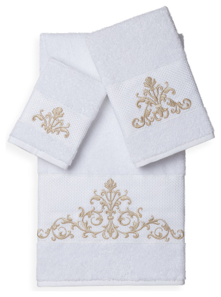 Linum Home Textiles Scarlet 3-Piece Embellished Towel Set, White