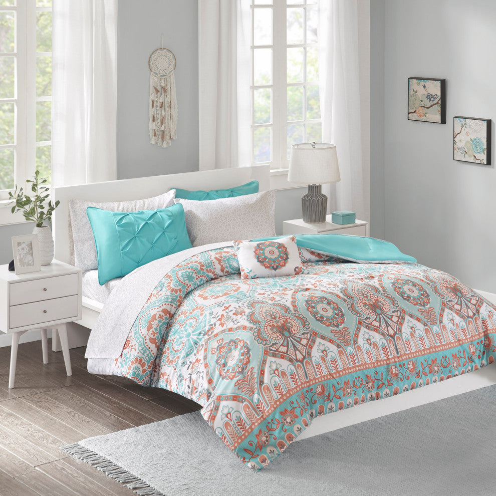 Intelligent Design Vinnie Boho Comforter Set With Bed Sheets, Aqua