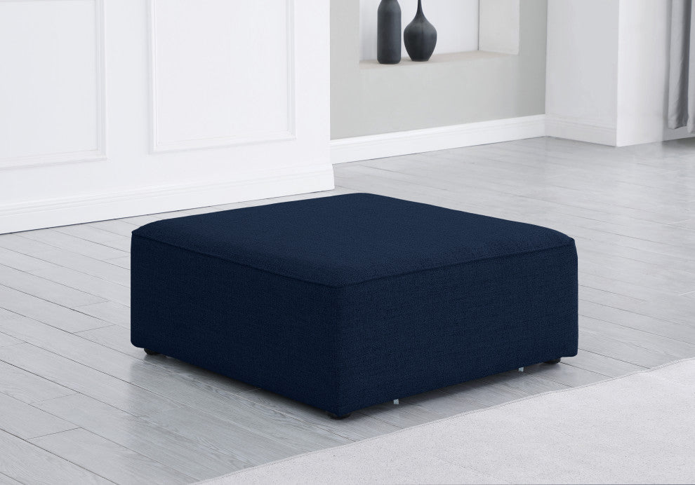 Cube Upholstered Modular Component, Navy, Linen Texured Fabric, Ottoman
