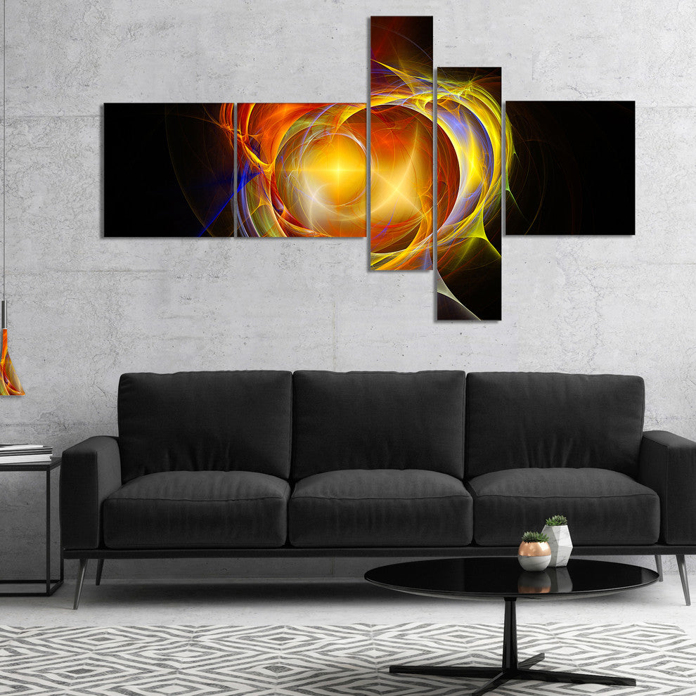 Supernova Explosion in Black, Abstract Print On Canvas, 60"x32", 5 panels