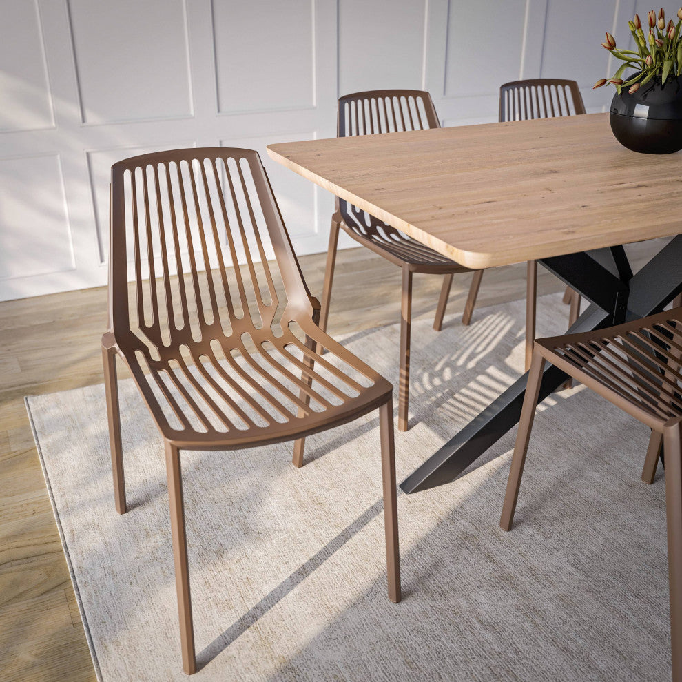 LeisureMod Acken Mid-Century Modern Plastic Dining Chair, Taupe
