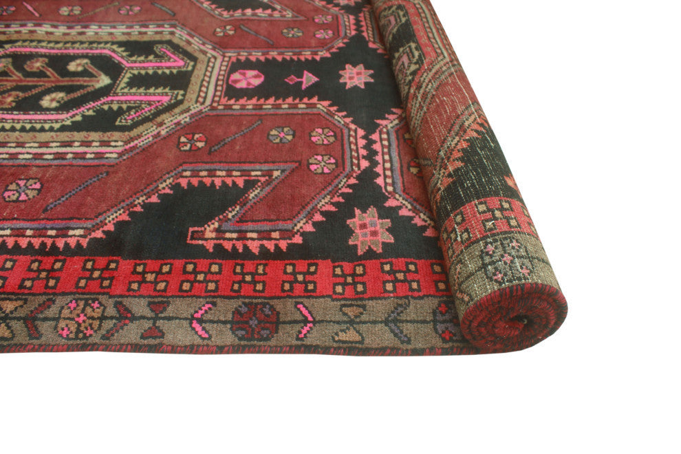 Fine Vintage Distressed Lily Burgundy/Black Runner, 3'2x10'3