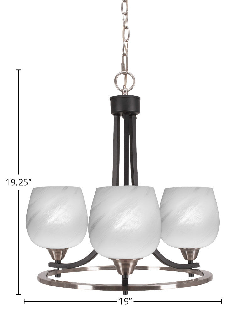 Paramount 3-Light Chandelier, Matte Black & Brushed Nickel, 6" White Marble