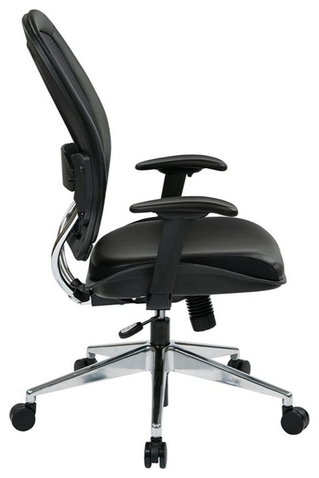 Air Grid Black Back Office Chair with Bonded Leather Seat