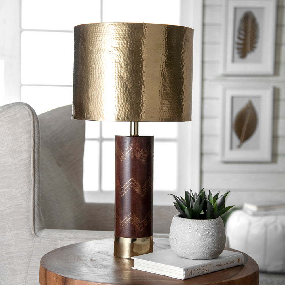 Nuloom Aria Chevron Wood and Iron Aluminium Shade Table Lamp, 26"