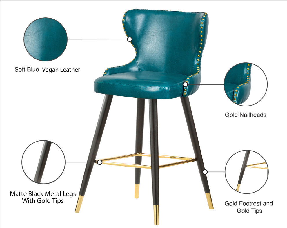 Hendrix Faux Leather Upholstered Bar Stool, Set of 2, Blue