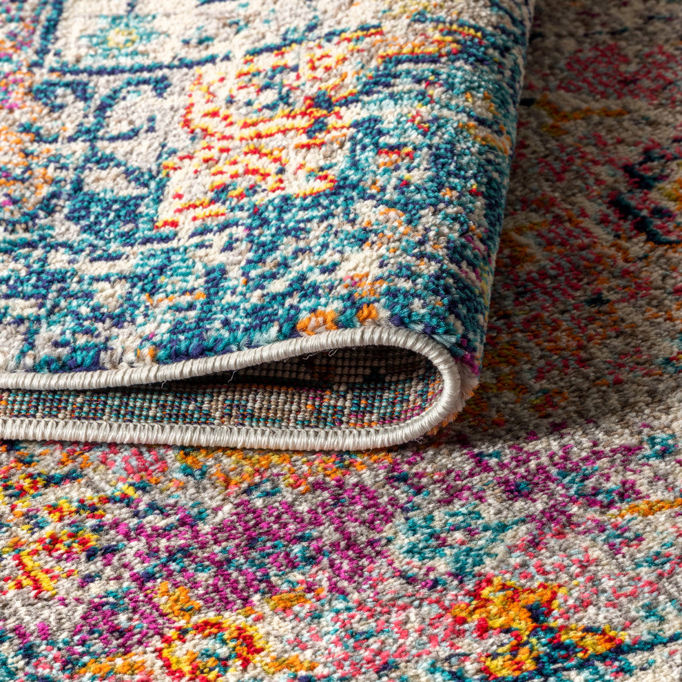 Bohemian Flair Boho Vintage Faded Area Rug, Cream/Navy, 2x8