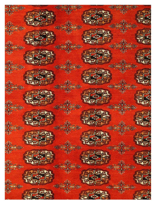 Red Color Fine Hand Knotted Vintage Bokhra 10'4''x13'5''